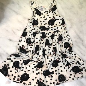 h&m • white black bunny polka dot print dress 4-6y